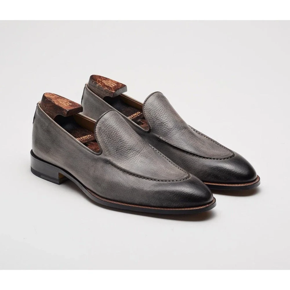 New Di Bianco Istria Men Gray Leather Penny Loafers Slip On Shoes 11.5 & belt